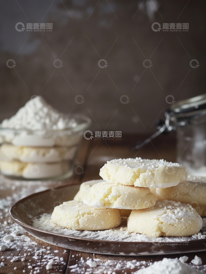 高清大图下载【趣麦麦图】撒有糖粉的奶油饼干