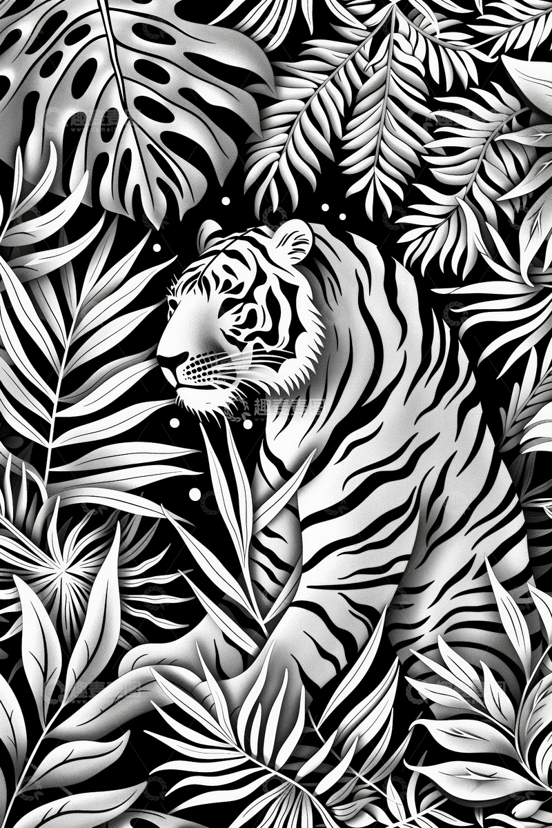 高清大图下载【趣麦麦图】黑白丛林中的老虎
