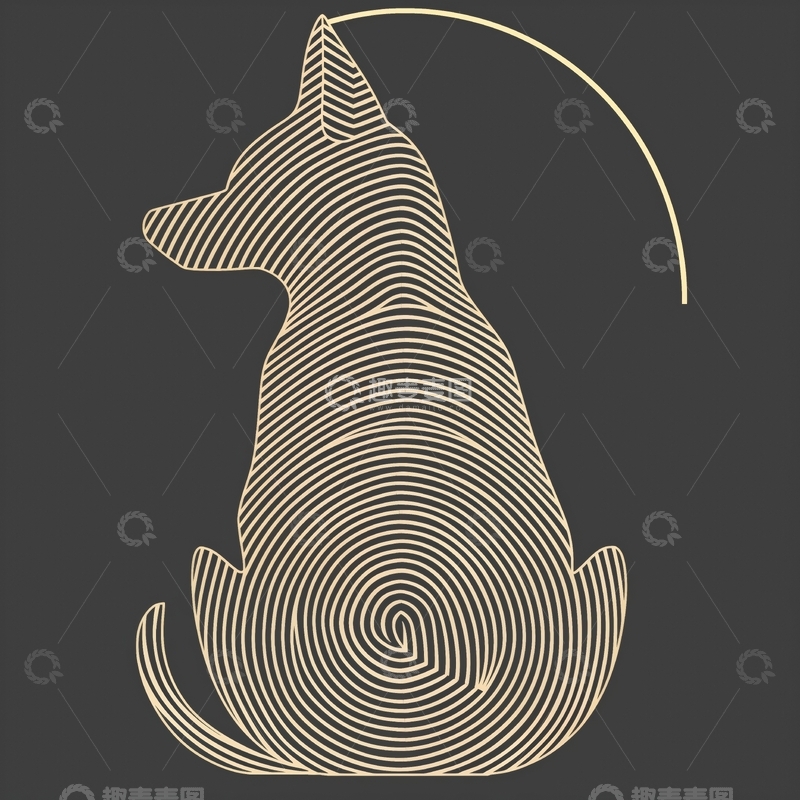 高清大图下载【趣麦麦图】线条艺术风格的坐着的狗