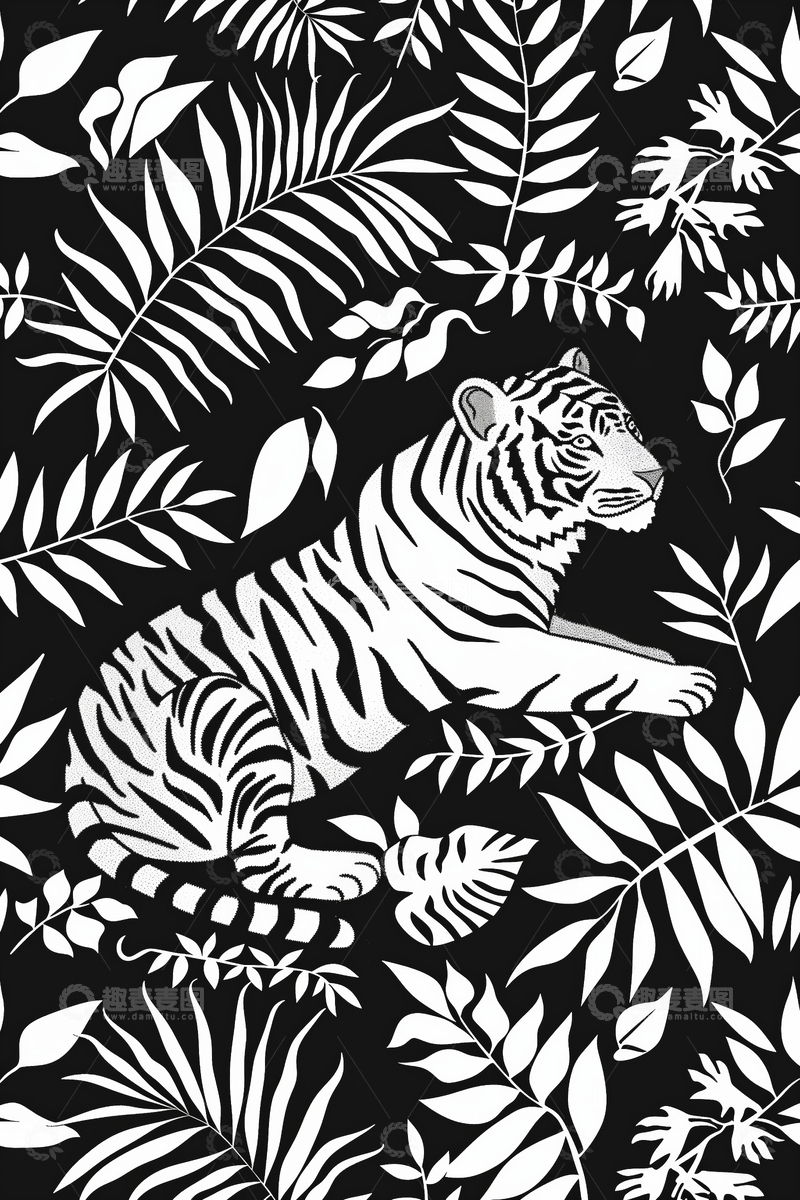 高清大图下载【趣麦麦图】黑白丛林中的老虎