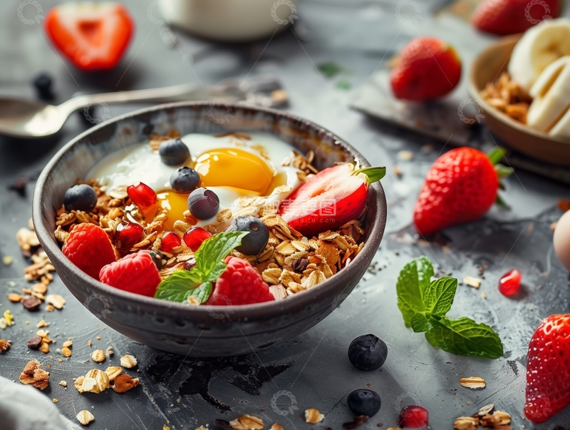 高清大图下载【趣麦麦图】水果酸奶麦片碗