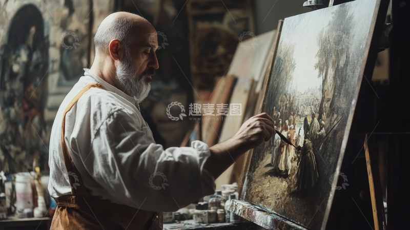 高清大图下载【趣麦麦图】画家专注创作油画作品