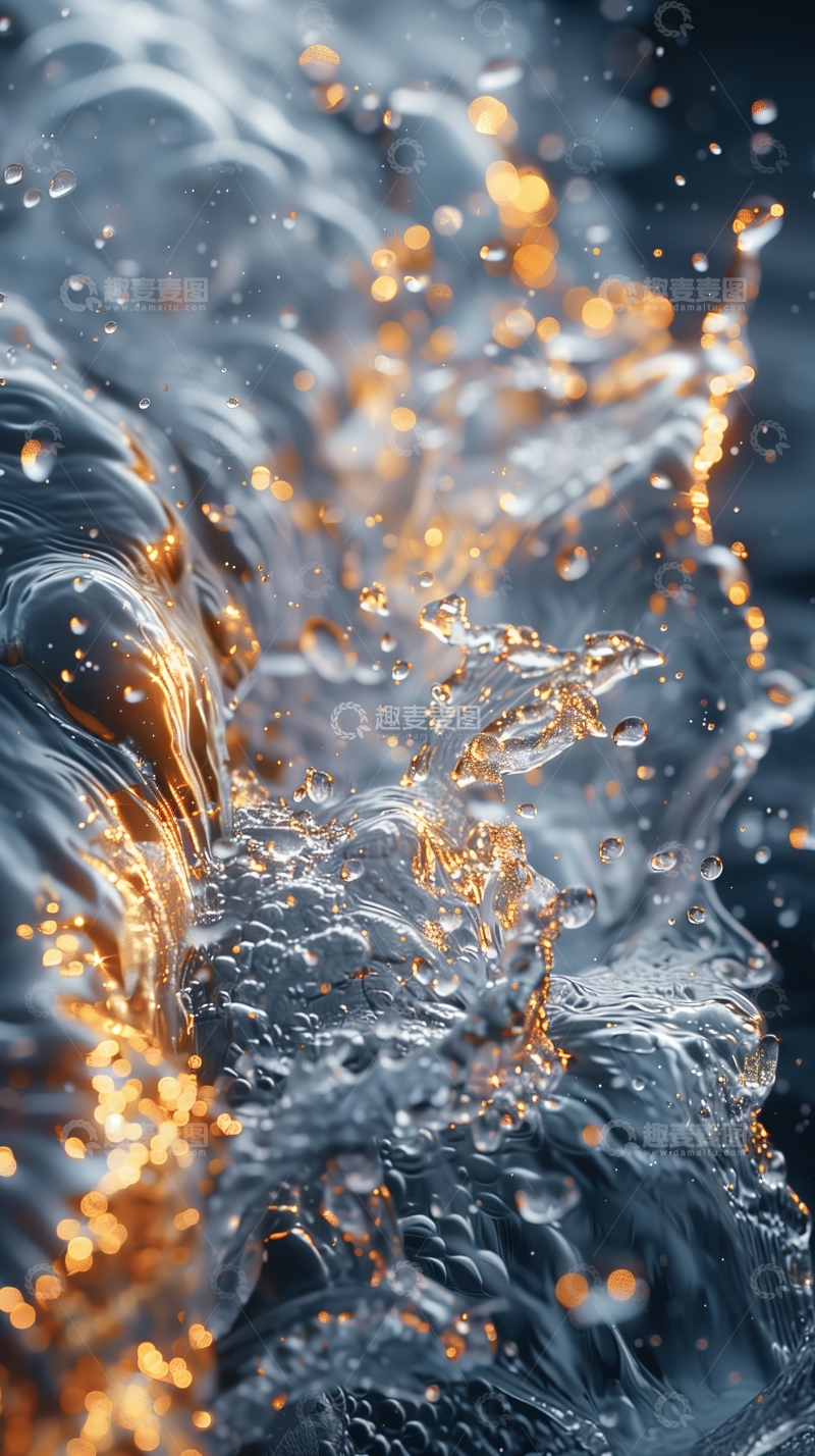 高清大图下载【趣麦麦图】流动的水波与金色光斑