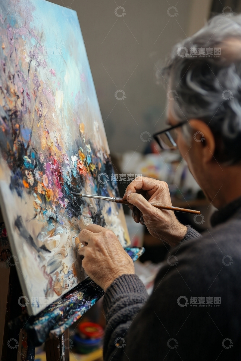 高清大图下载【趣麦麦图】画家专注创作抽象油画