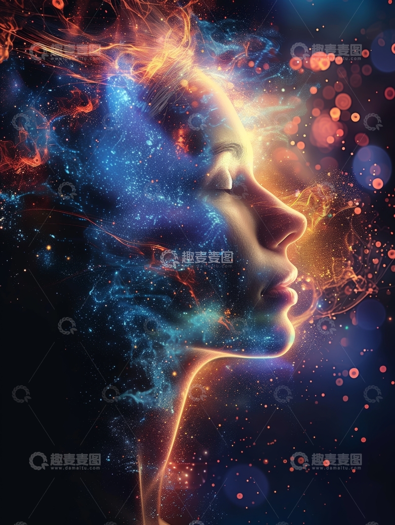 高清大图下载【趣麦麦图】梦幻人脸与星云交织的艺术图像