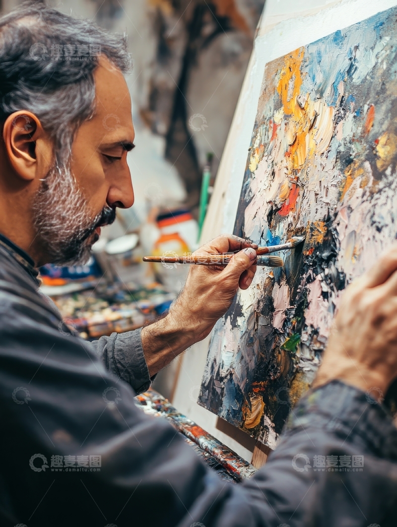 高清大图下载【趣麦麦图】画家专注创作抽象画作