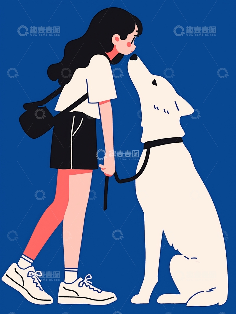 高清大图下载【趣麦麦图】女子与白狗亲密互动