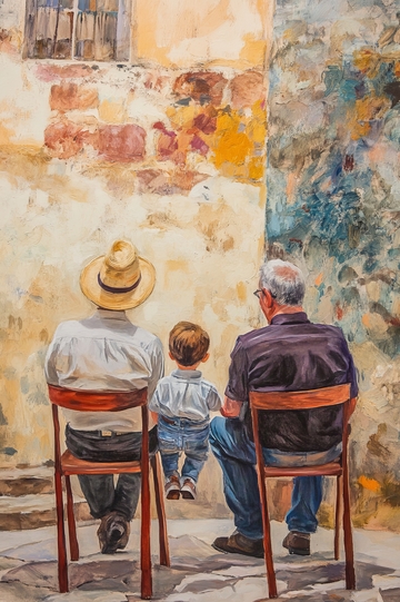 三代同堂，街角闲坐