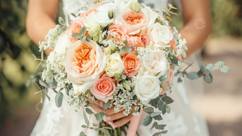 高清大图下载【趣麦麦图】新娘手持精美花束特写