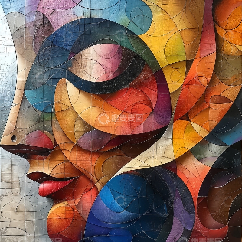 高清大图下载【趣麦麦图】抽象色彩交织的女性侧脸艺术