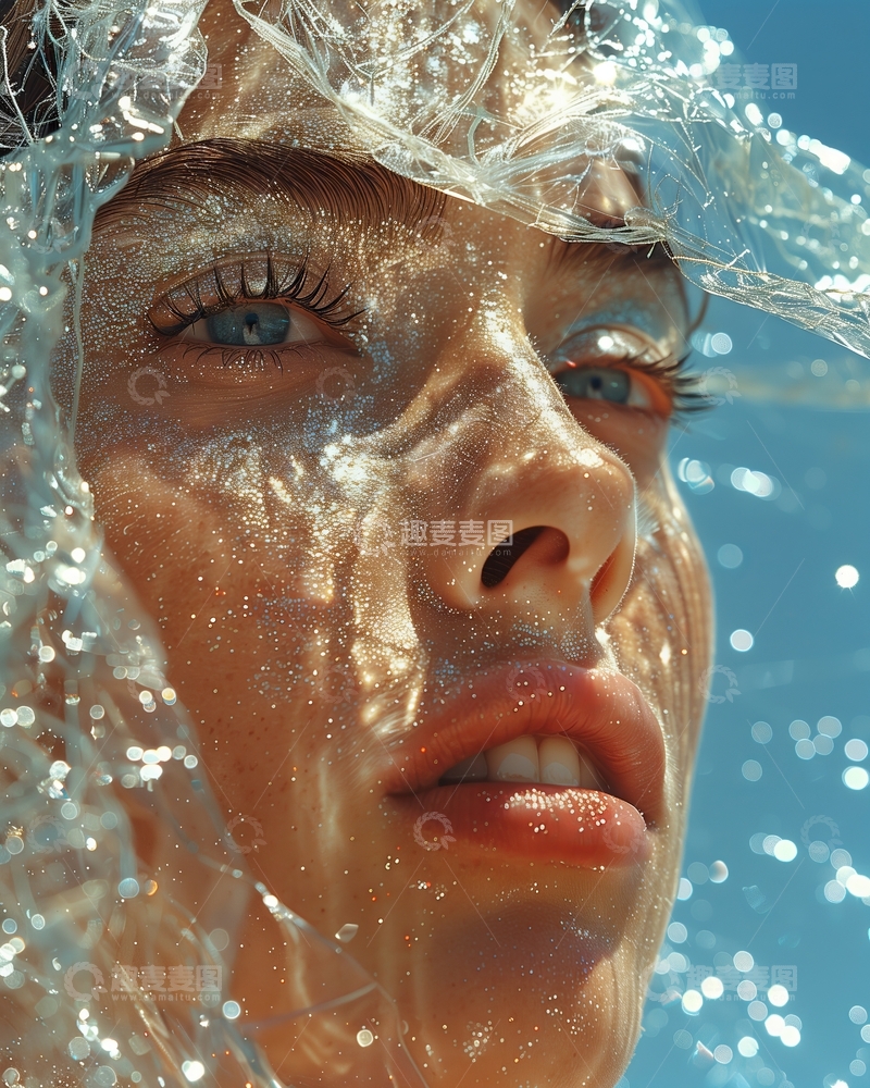 高清大图下载【趣麦麦图】水花中的女性面部特写