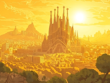 金色光辉下的城市地标