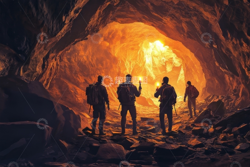 高清大图下载【趣麦麦图】探险者在洞穴中前行
