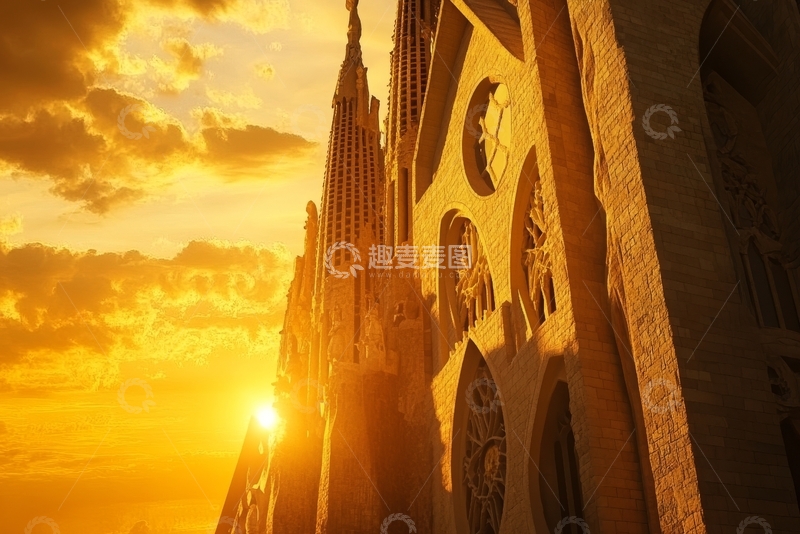 高清大图下载【趣麦麦图】夕阳下的宏伟教堂