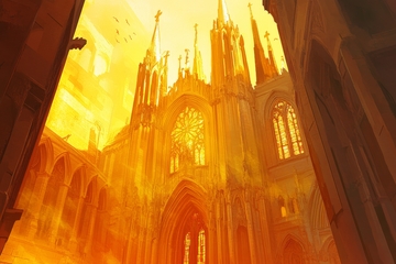 金色光辉中的哥特式教堂