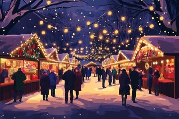 冬夜灯火下的集市