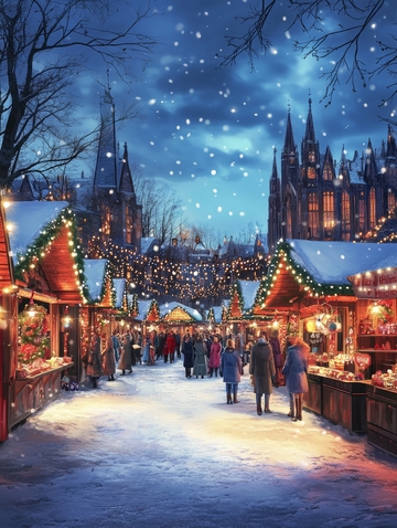 雪夜中的圣诞集市