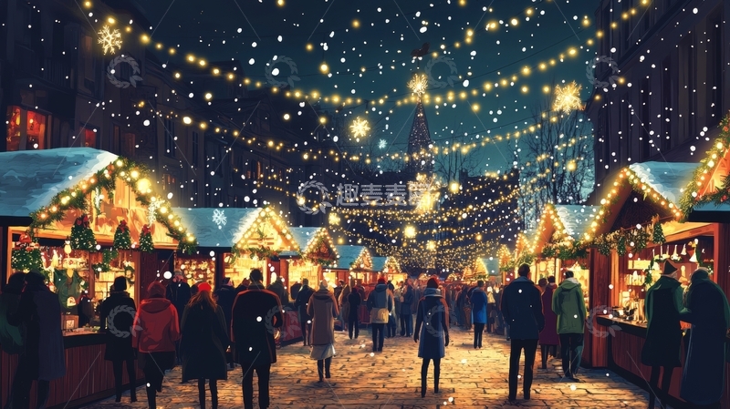 高清大图下载【趣麦麦图】夜幕下的圣诞集市