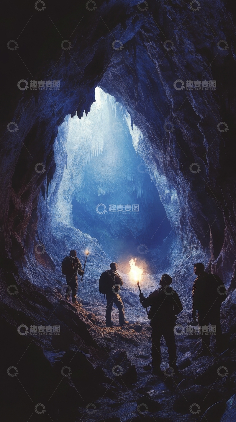 高清大图下载【趣麦麦图】探险者在洞穴中前行