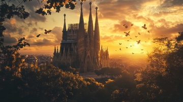 夕阳下的宏伟教堂