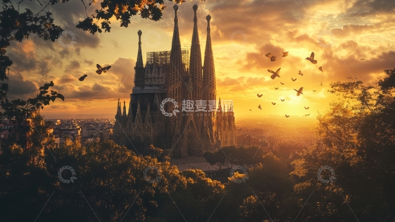 高清大图下载【趣麦麦图】夕阳下的宏伟教堂