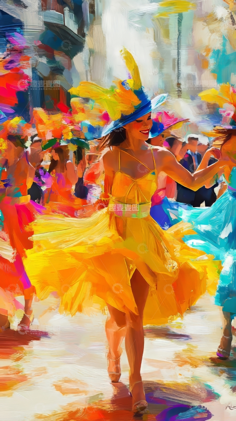 高清大图下载【趣麦麦图】色彩斑斓的街头舞会