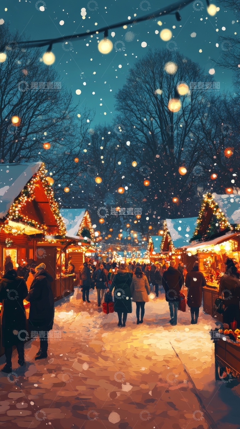 冬夜集市，灯火辉煌