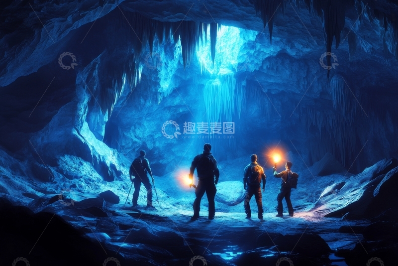 高清大图下载【趣麦麦图】探险者在神秘洞穴中前行