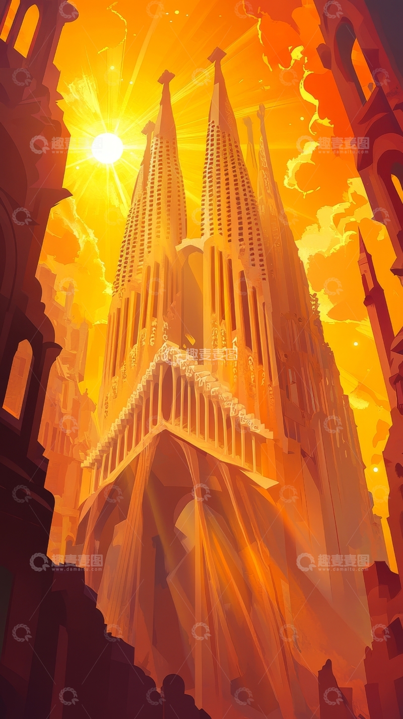 高清大图下载【趣麦麦图】光辉照耀的尖塔建筑