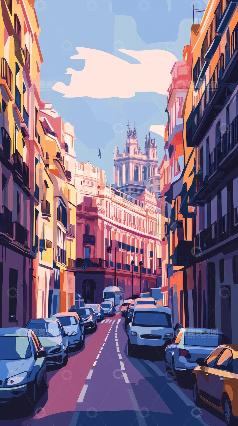 高清大图下载【趣麦麦图】城市街道的阳光与建筑