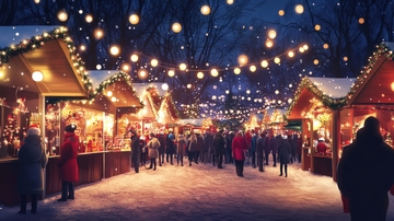 夜晚灯火辉煌的圣诞集市