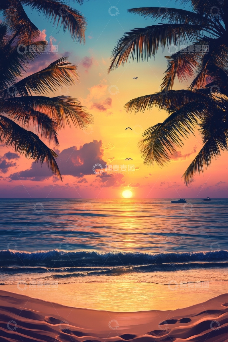 高清大图下载【趣麦麦图】热带海滩日落美景