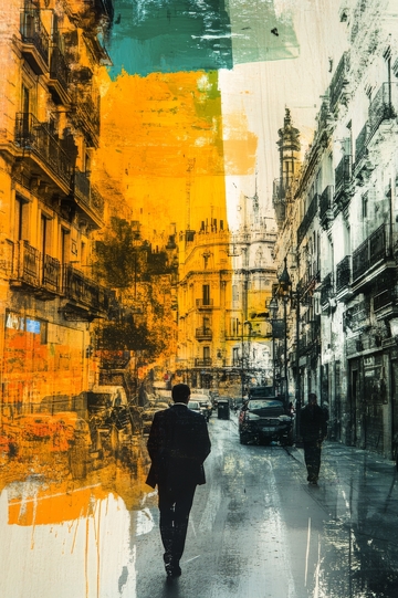 雨后街景与行人剪影