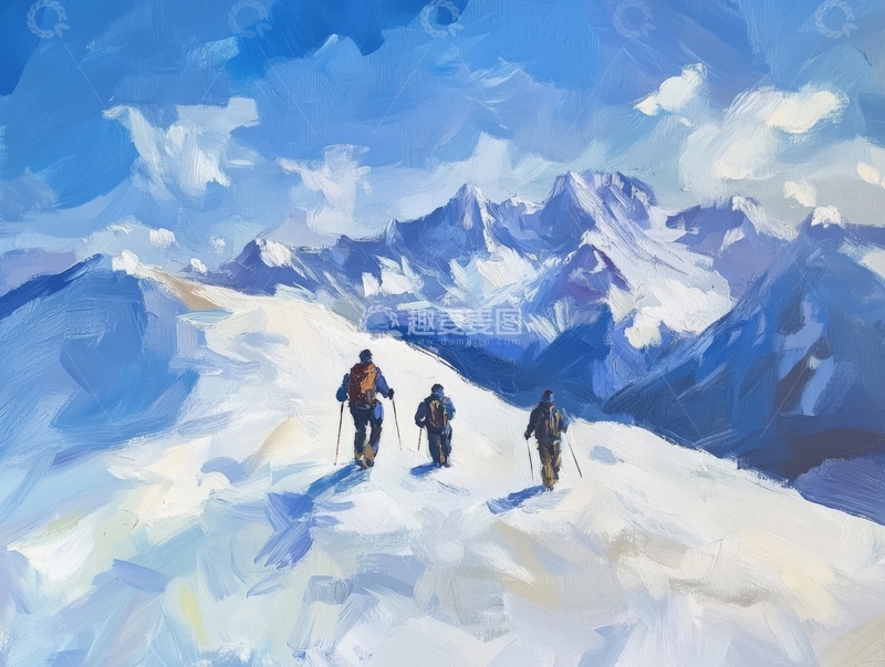 高清大图下载【趣麦麦图】雪山之巅的攀登者
