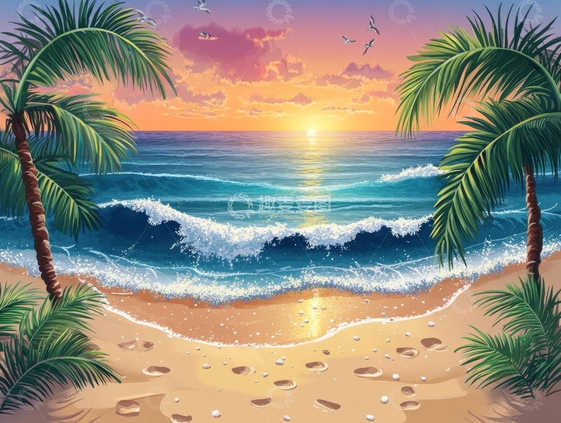 高清大图下载【趣麦麦图】热带海滩日落美景