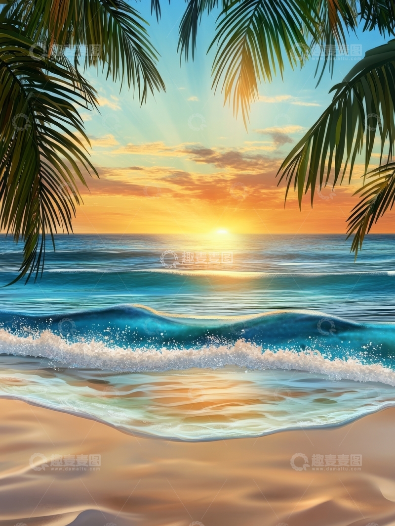 高清大图下载【趣麦麦图】热带海滩日落美景