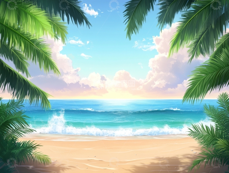 高清大图下载【趣麦麦图】热带海滩与椰树下的海景