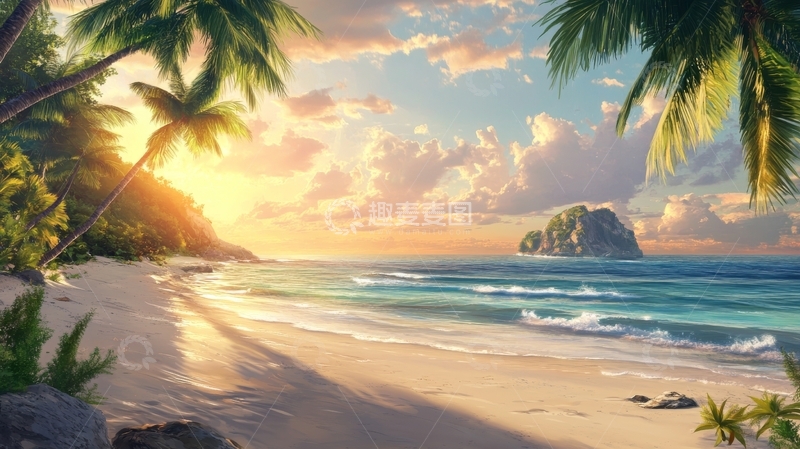 高清大图下载【趣麦麦图】热带海滩日落美景