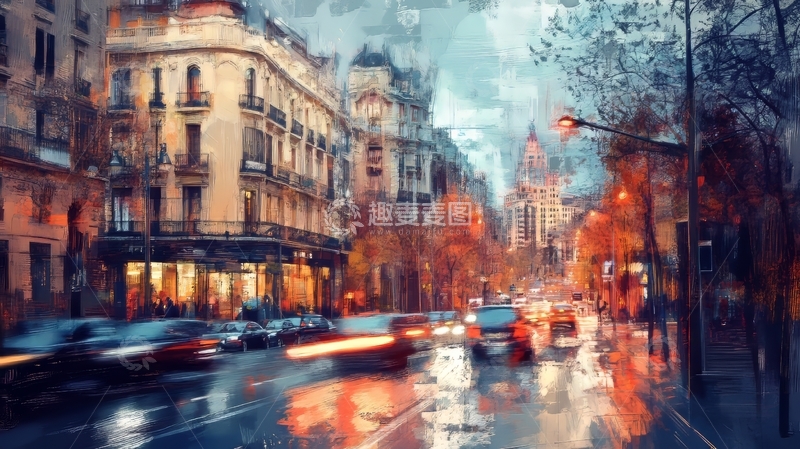 高清大图下载【趣麦麦图】雨后城市街景，光影交织