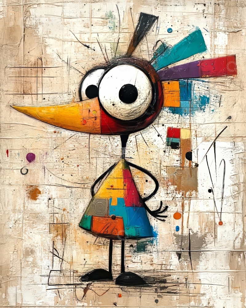 高清大图下载【趣麦麦图】抽象色彩鸟形艺术画