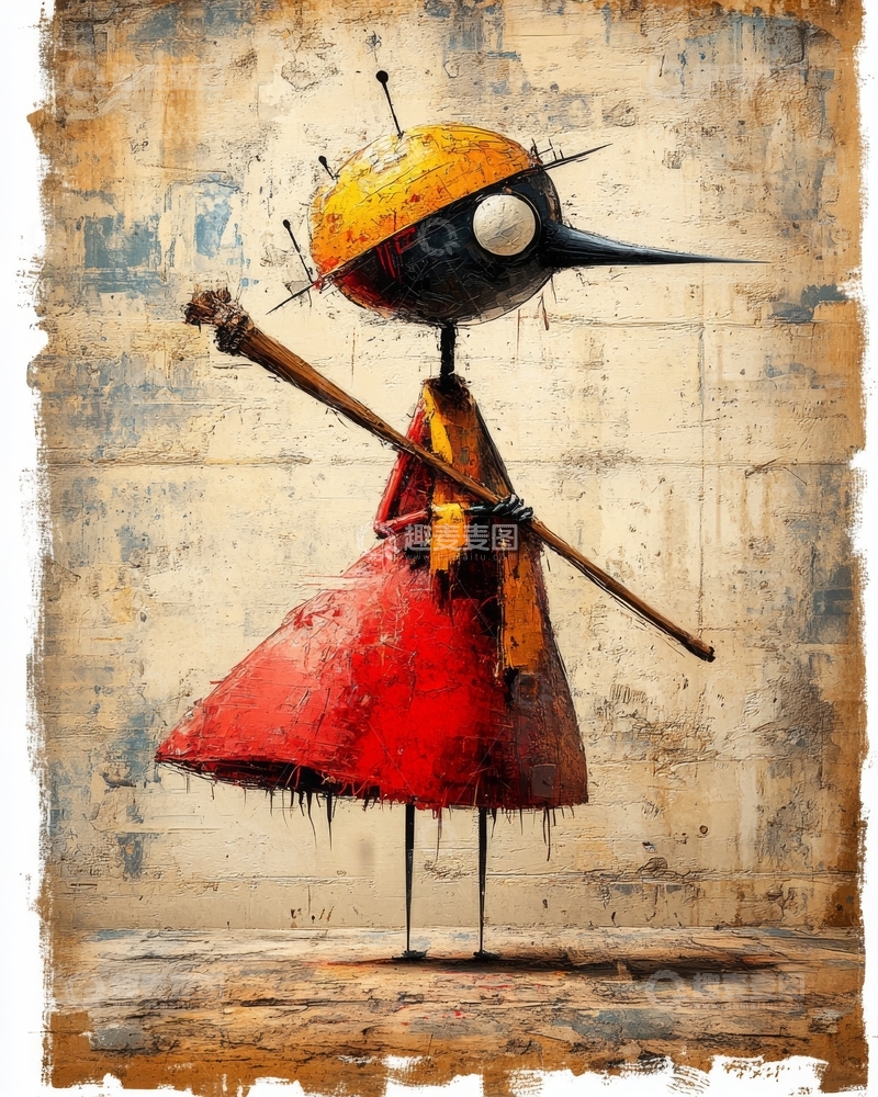 高清大图下载【趣麦麦图】红色裙摆的机械人偶