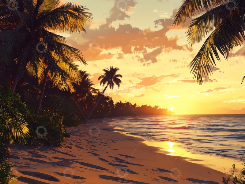高清大图下载【趣麦麦图】热带海滩日落美景