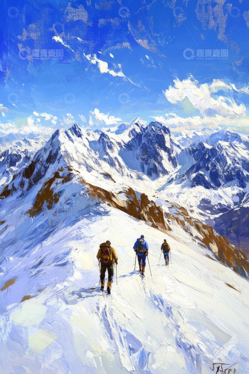 高清大图下载【趣麦麦图】雪山之巅的攀登者