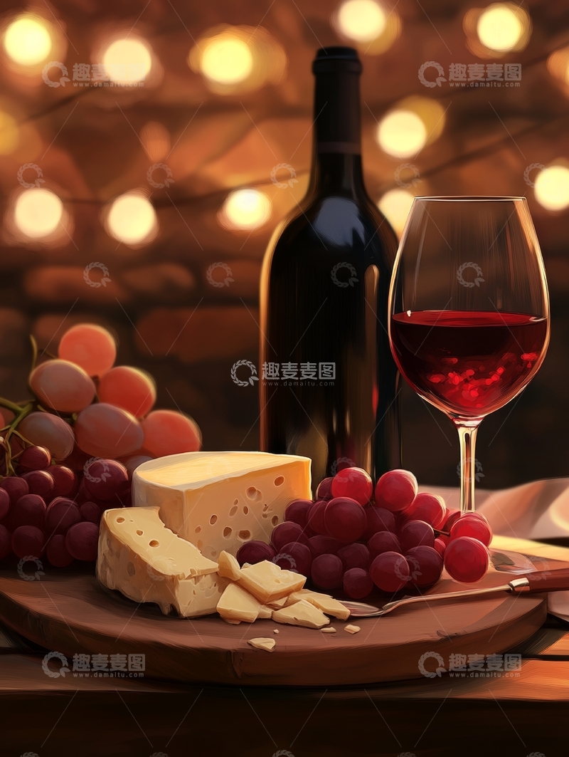 高清大图下载【趣麦麦图】红酒与奶酪的温馨夜景