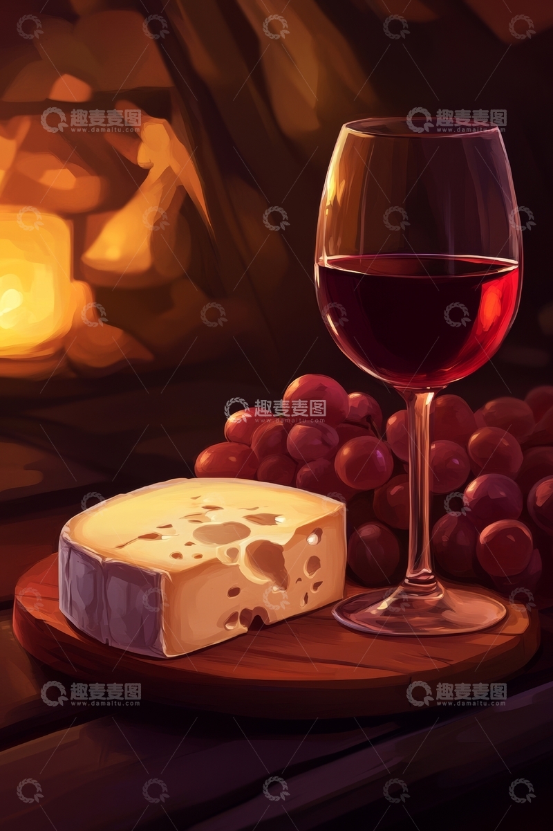 高清大图下载【趣麦麦图】红酒与奶酪的温馨夜景