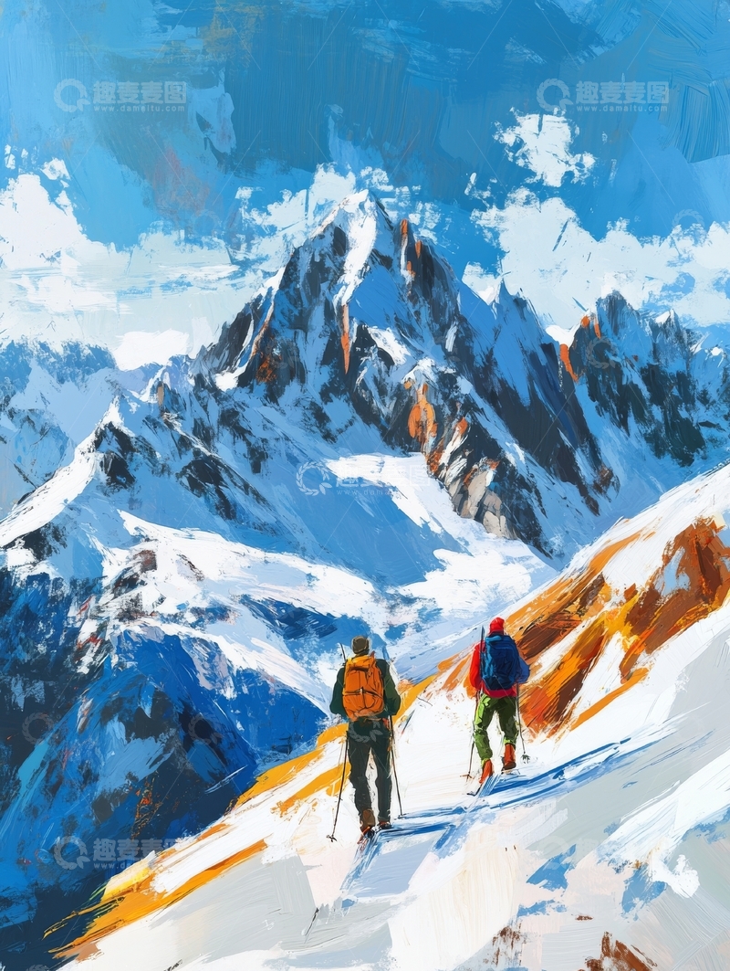 高清大图下载【趣麦麦图】雪山之巅的攀登者