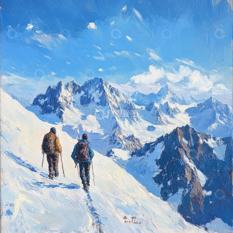 高清大图下载【趣麦麦图】雪山之巅的攀登者