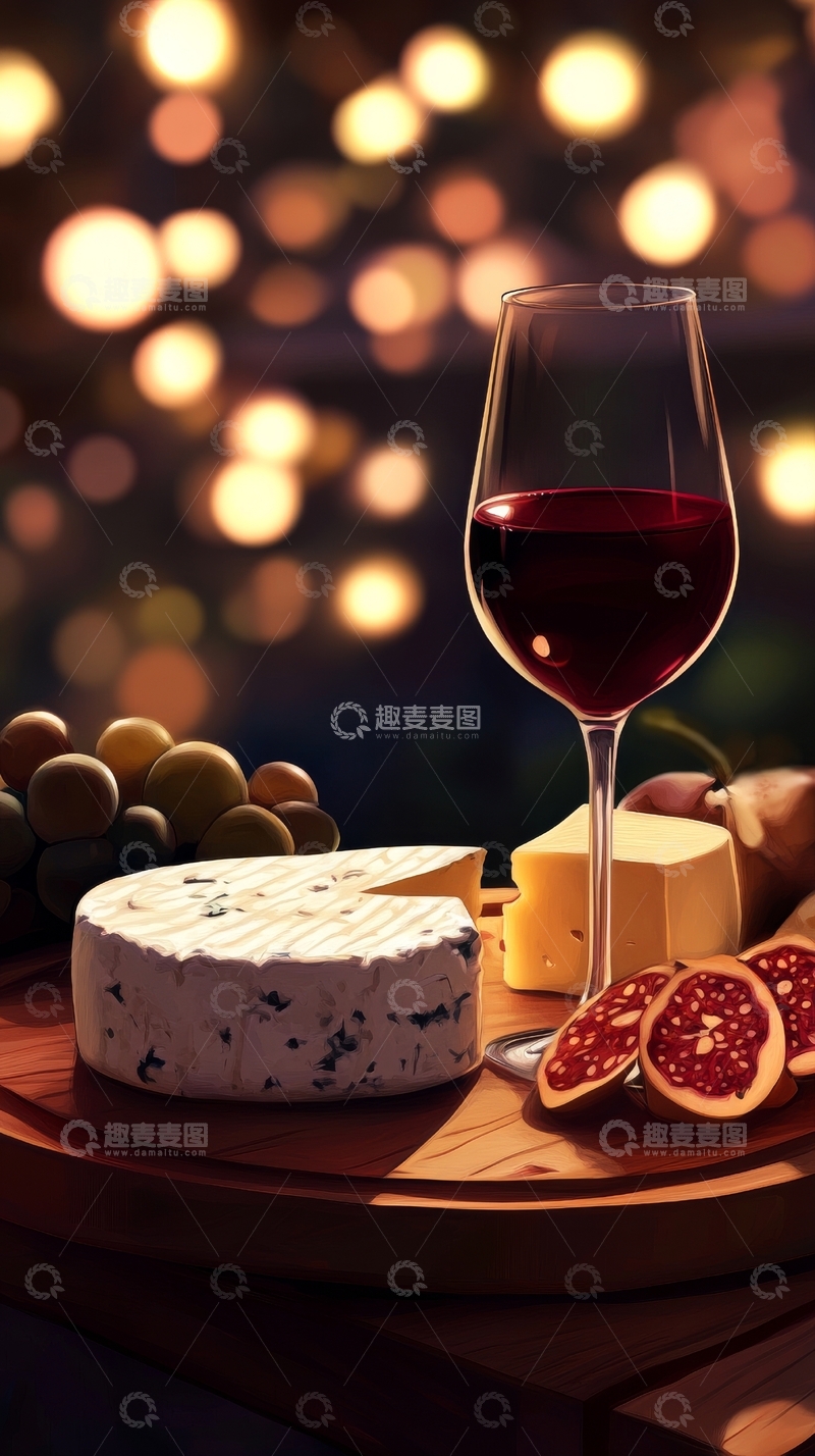 高清大图下载【趣麦麦图】红酒与奶酪的浪漫搭配