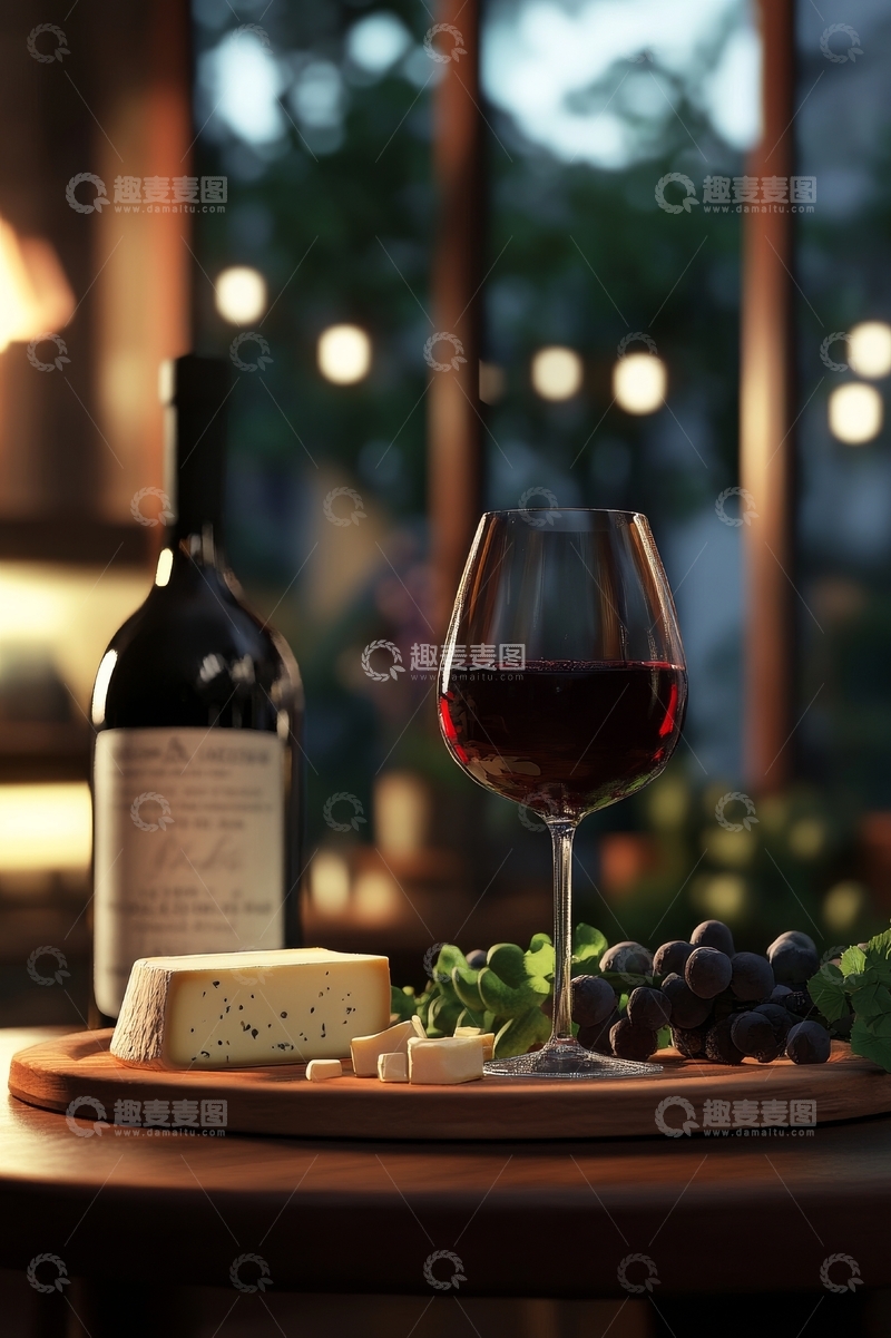 高清大图下载【趣麦麦图】红酒配奶酪与葡萄的静谧时光