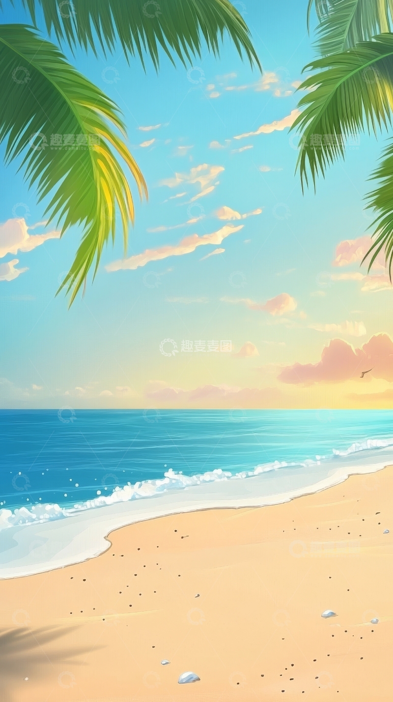 高清大图下载【趣麦麦图】热带海滩日落美景